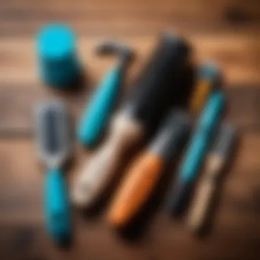 Grooming tools displayed on a wooden surface