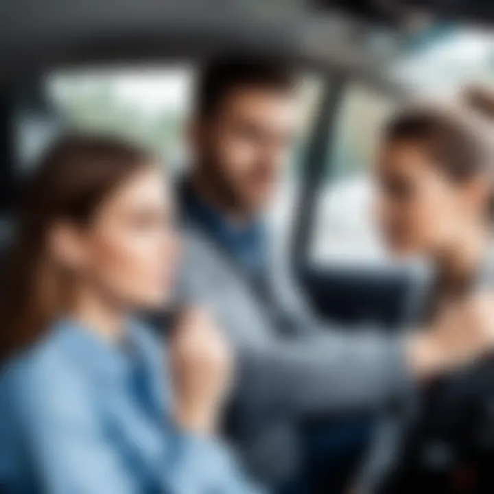 An instructor guiding a student during a driving test