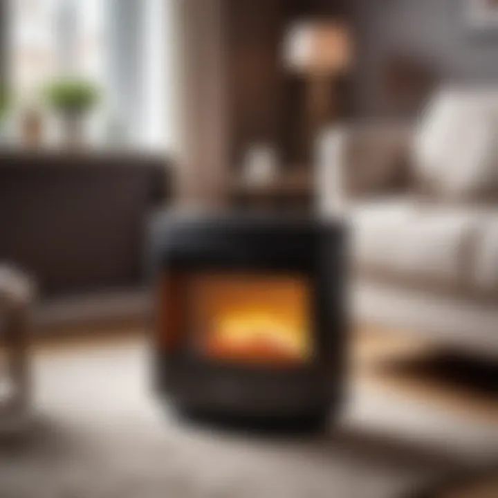 A modern heater in a cozy living room setting, showcasing its design and effectiveness.