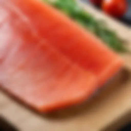 Close up of fresh red fish fillet on cutting board