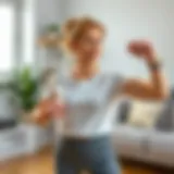 Woman practicing home exercise routine