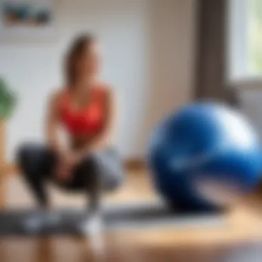 Home workout session with stability ball