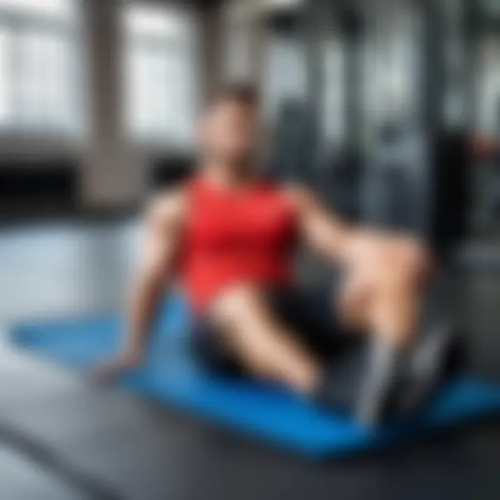 A fitness expert demonstrating an advanced abdominal exercise on a gym mat