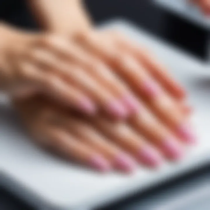 Nail technician demonstrating a professional manicure technique