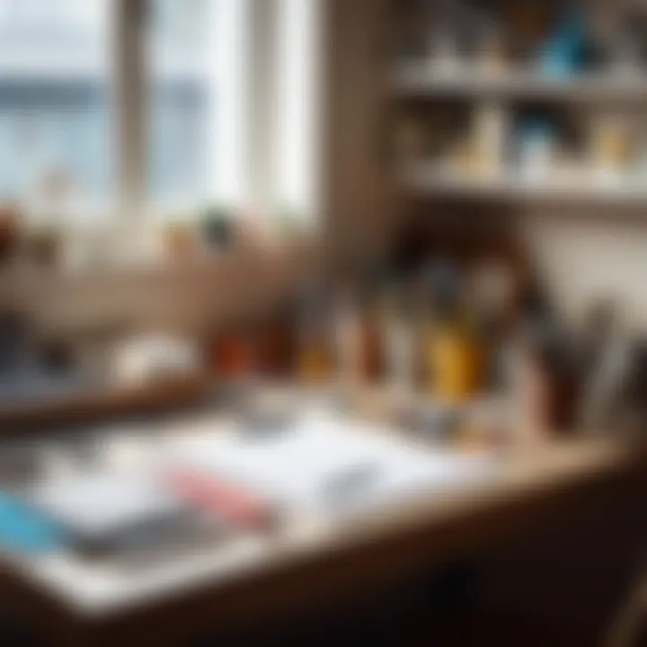 An artist's workspace filled with various drawing materials and tools