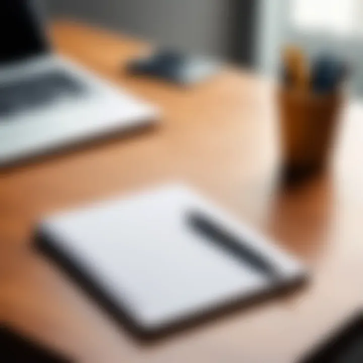 A notebook and pen on a desk, symbolizing reflection