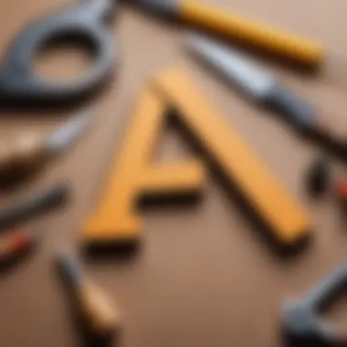 Tools and materials for drawing the letter A