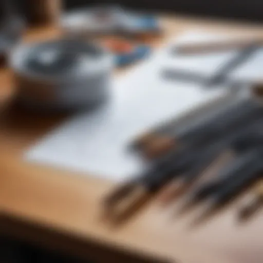 Essential drawing tools and materials on a table