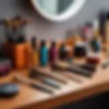 Hair coloring tools arranged elegantly on a vanity