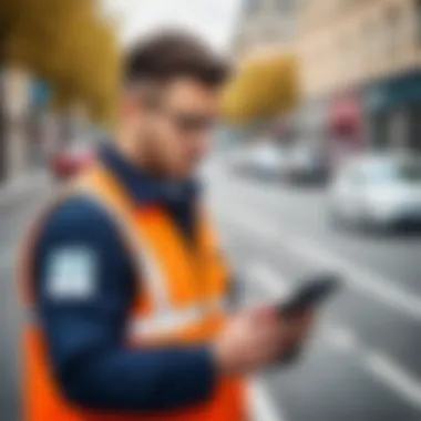 A person studying traffic rules with a digital device