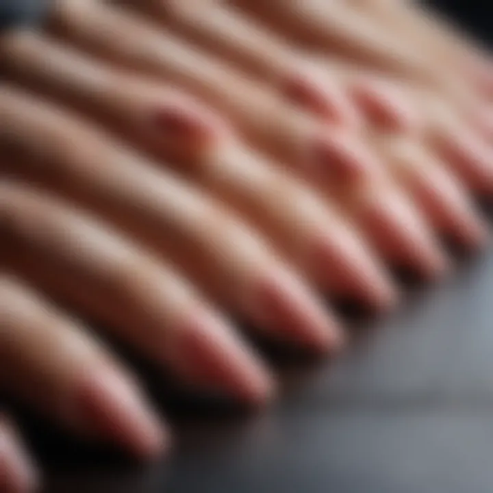 Close-up of nails arranged for practice