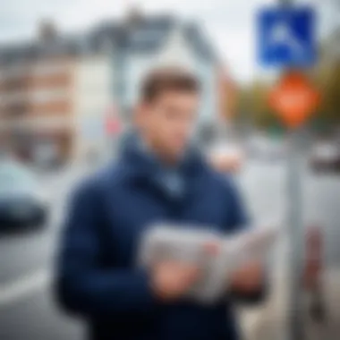 A thoughtful individual studying road signs