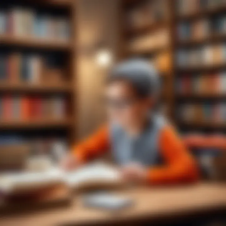 Child exploring books in a cozy study space