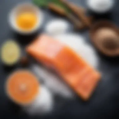 Ingredients for salting chum salmon including salt and spices