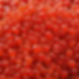 A close-up of vibrant red caviar ready for seasoning