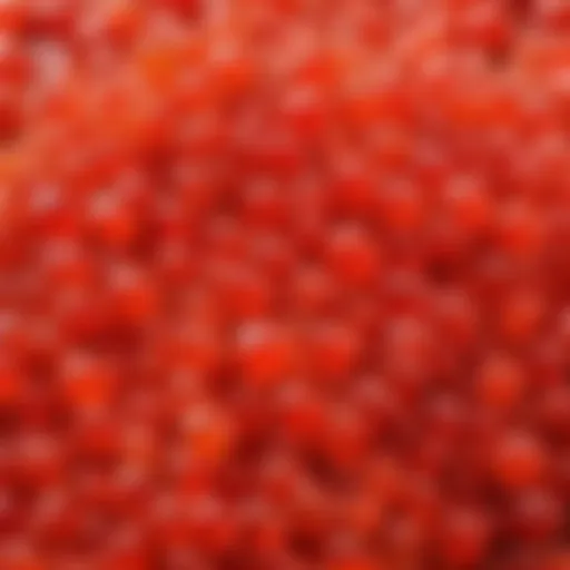 A close-up of vibrant red caviar ready for seasoning