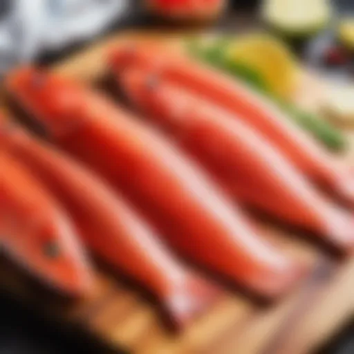 Fresh red fish fillet on a wooden cutting board