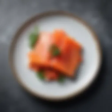 Delicately plated finished dish of salted salmon