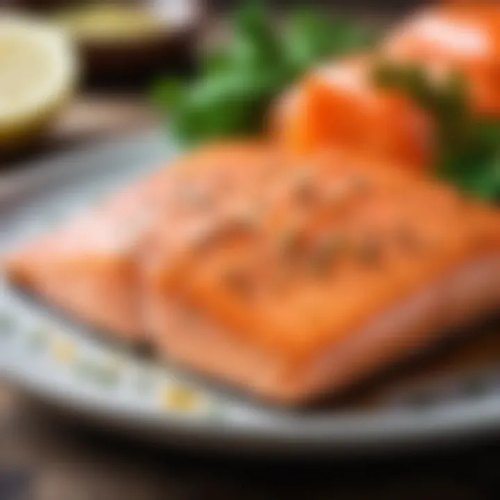 Seasoned salmon fillet resting on a plate