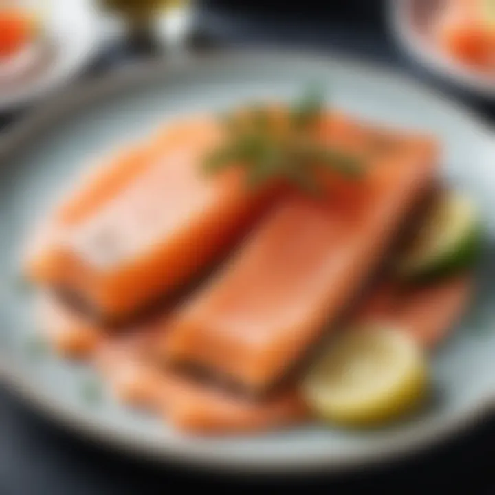 Deliciously plated salted salmon with garnishes