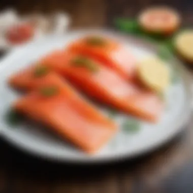 Sliced cured salmon served beautifully on a plate