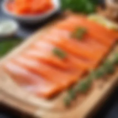 Cured trout fillets on a wooden board