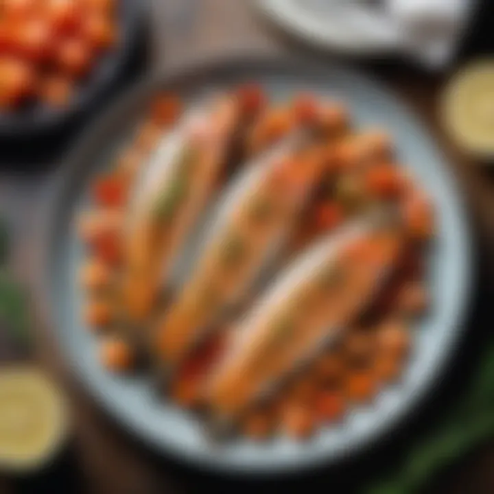 Seasoned trout pieces arranged on a plate