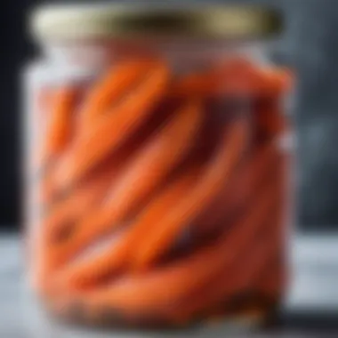 Storing cured trout in a glass jar