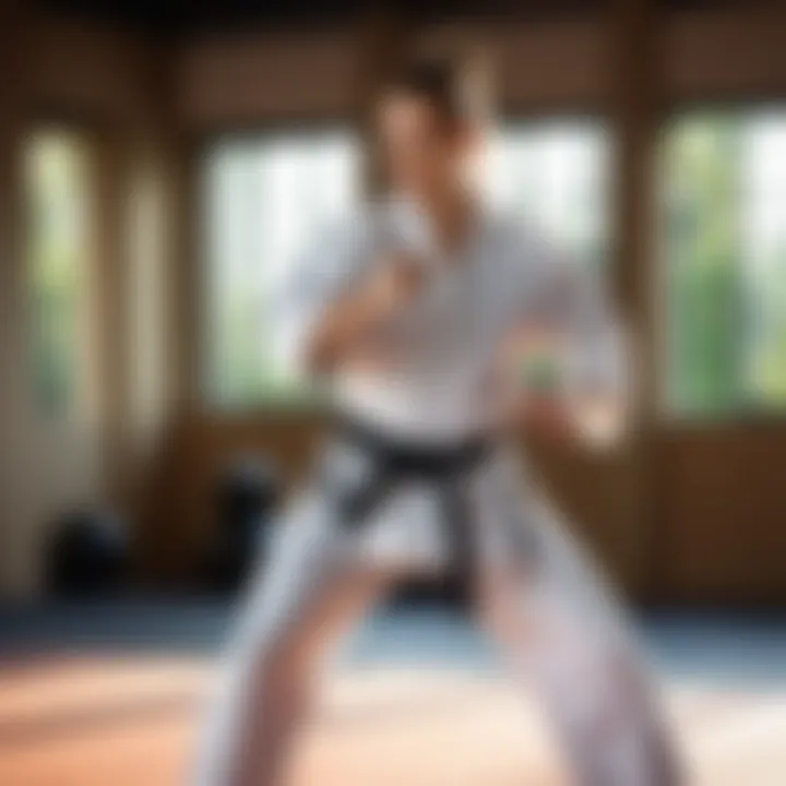 Focused athlete practicing martial arts for fitness