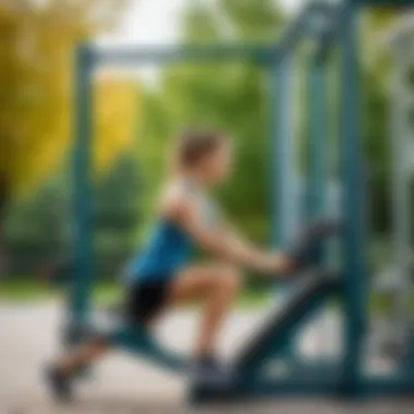 Individual exercising on outdoor gym machinery