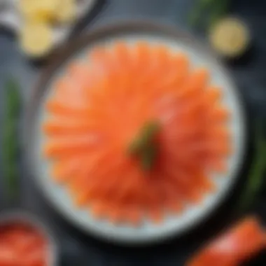 Delicately sliced cured salmon served on a platter