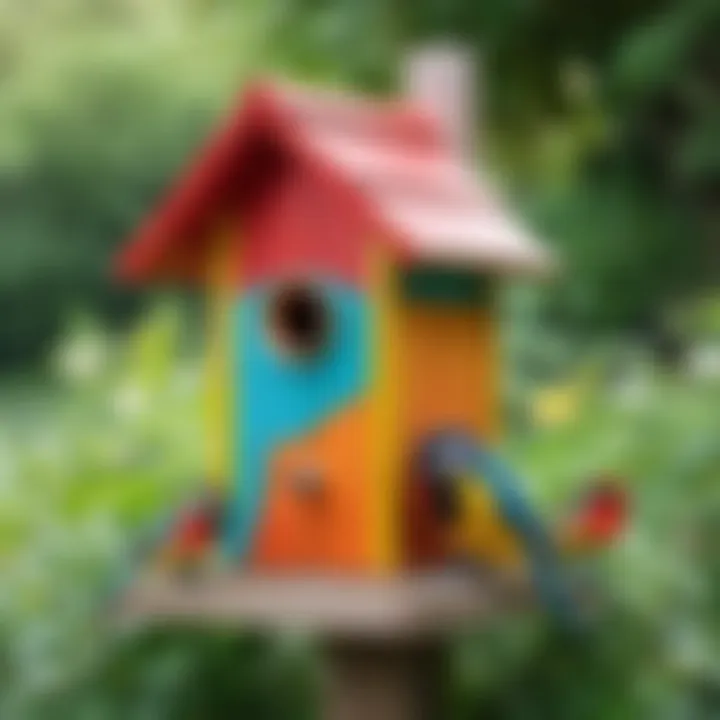 A vibrant birdhouse in a garden, emphasizing the importance of creating a welcoming space for birds.