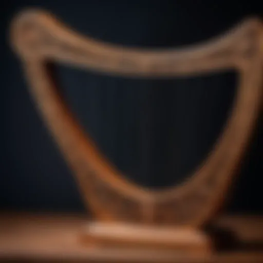 An elegant lyre showcasing intricate woodwork