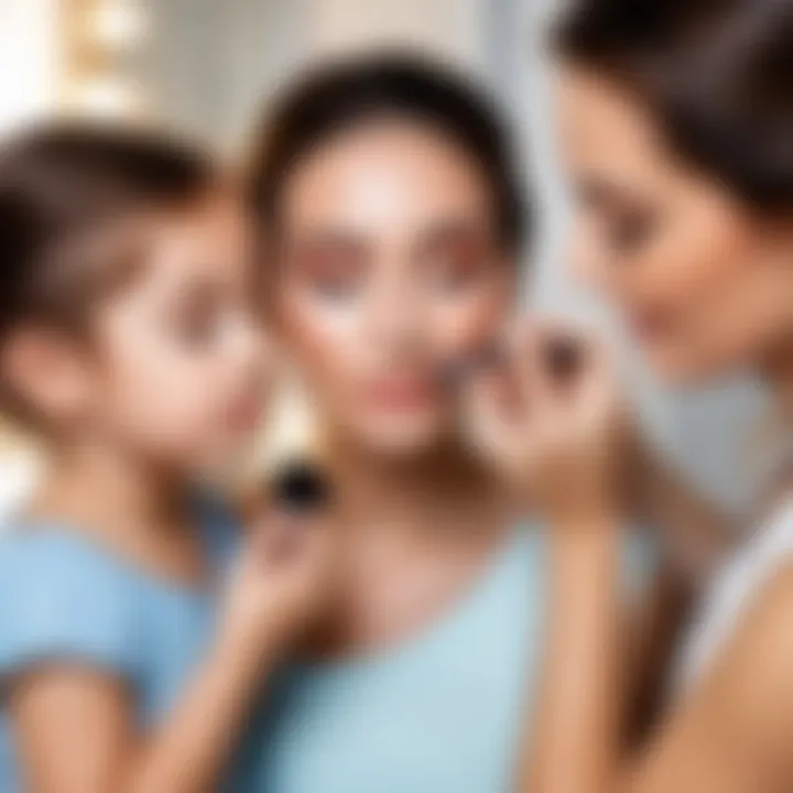 Mother applying makeup on her daughter