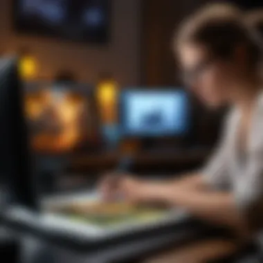 Artist developing their unique style on a PC