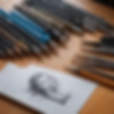 An assortment of high-quality drawing tools laid out on a table.