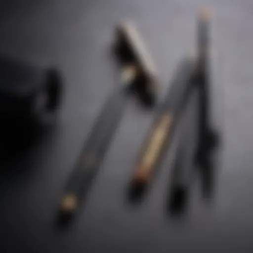 Close-up of eyebrow pencil tools laid out on a vanity