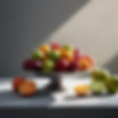 An elegant still life composition featuring fruits and objects, demonstrating the principles of light and shadow in drawing.