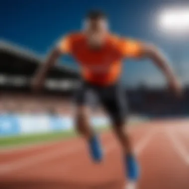 An athlete sprinting on a track field showcasing speed and agility.