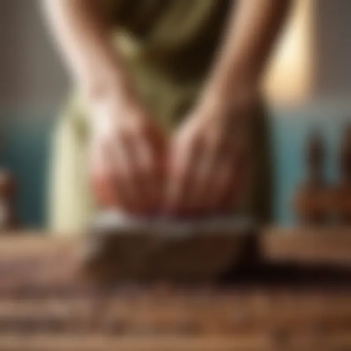 Meditative figure standing on nails in a serene environment