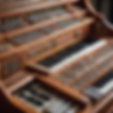 Close-up of an organ console with intricate details