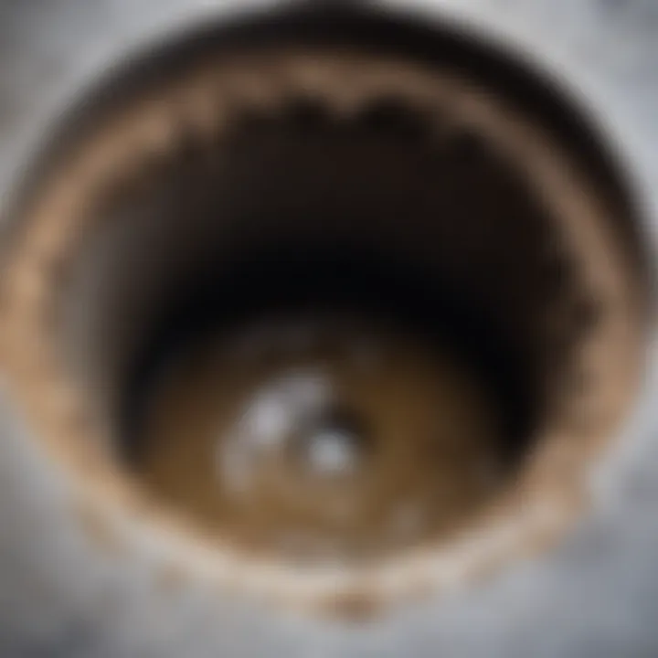 Clogged drain with visible debris