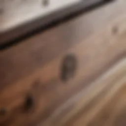 Detailed view of a footboard with nails, showcasing its design and texture.