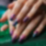 Close-up of artificial nails showcasing design intricacies