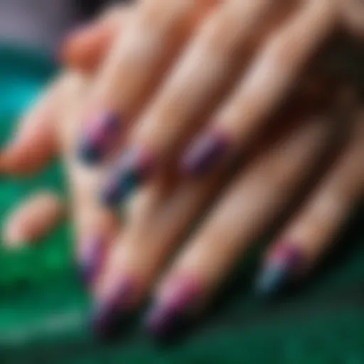 Close-up of artificial nails showcasing design intricacies