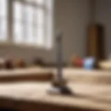 A close-up view of a sturdy nail standing upright on a workbench, symbolizing stability.