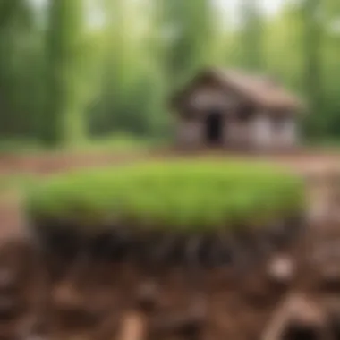 A serene landscape showing the integration of nails in building structures, emphasizing ecological impact.