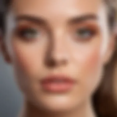 Close-up of a serene face with natural makeup highlighting features.