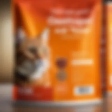 Close-up of nutritional information on cat food packaging