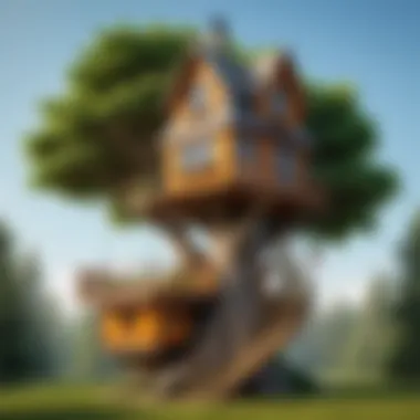 Creative depiction of a whimsical treehouse.